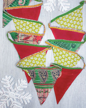Saree Triangle Banner | Christmas - Asha Project Kantha - Saree - Handmade