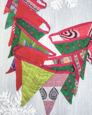 Saree Triangle Banner | Christmas - Asha Project Kantha - Saree - Handmade