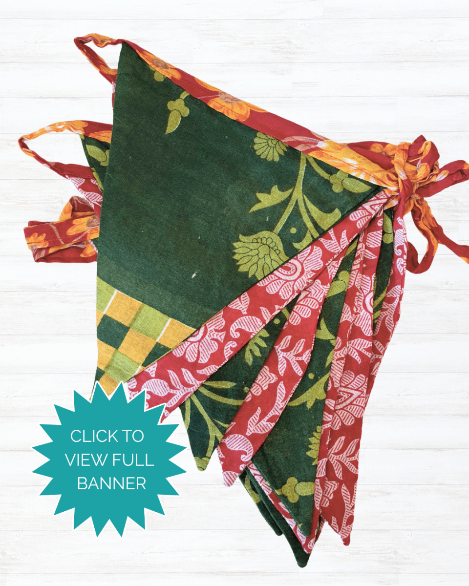 Saree Triangle Banner | Christmas - Asha Project Kantha - Saree - Handmade