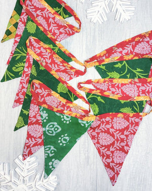 Saree Triangle Banner | Christmas - Asha Project Kantha - Saree - Handmade