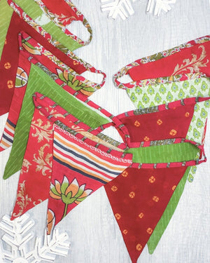 Saree Triangle Banner | Christmas - Asha Project Kantha - Saree - Handmade