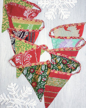 Saree Triangle Banner | Christmas - Asha Project Kantha - Saree - Handmade