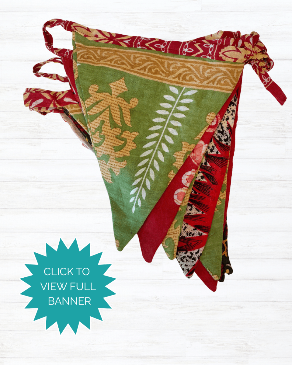 Saree Triangle Banner | Christmas - Asha Project Kantha - Saree - Handmade