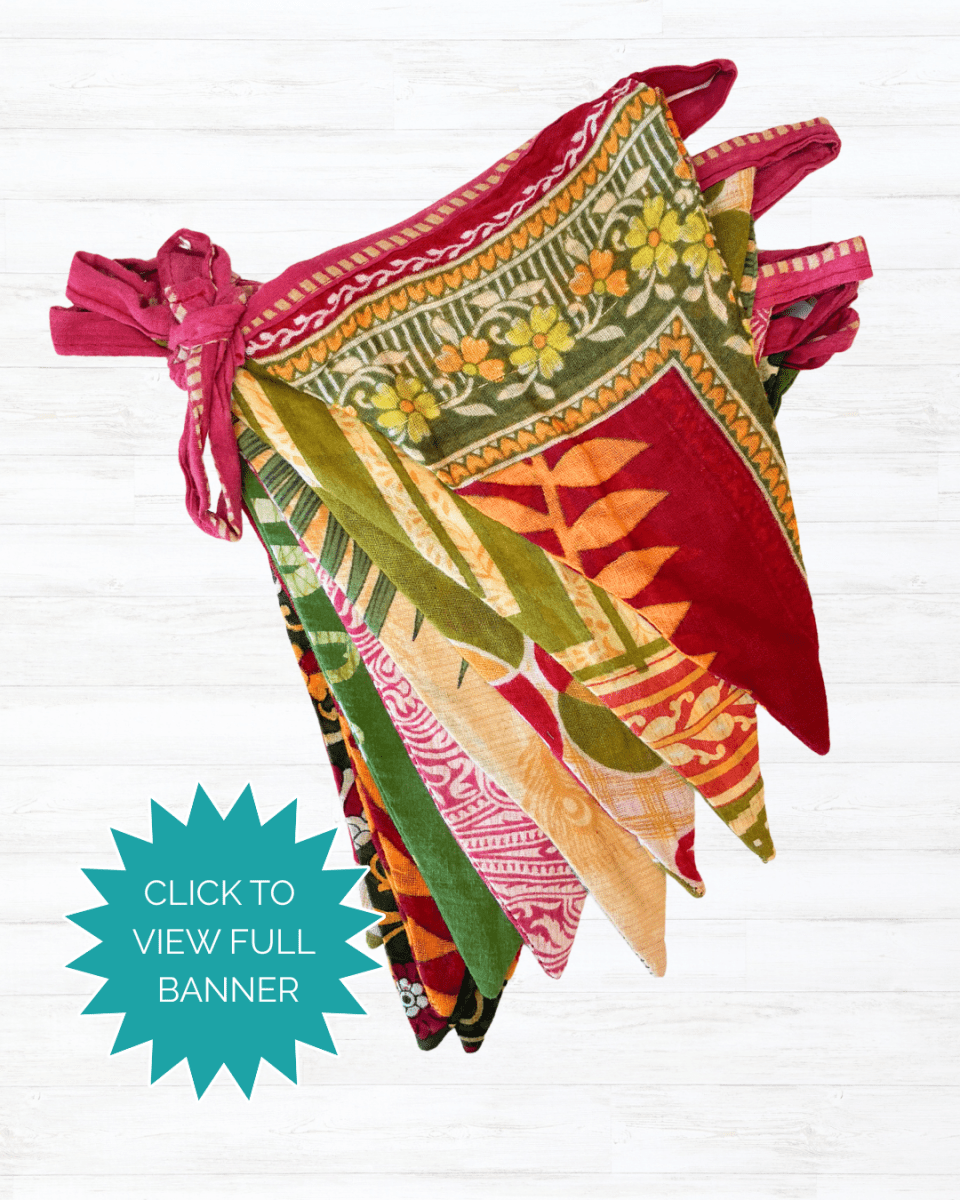 Saree Triangle Banner | Christmas - Asha Project Kantha - Saree - Handmade