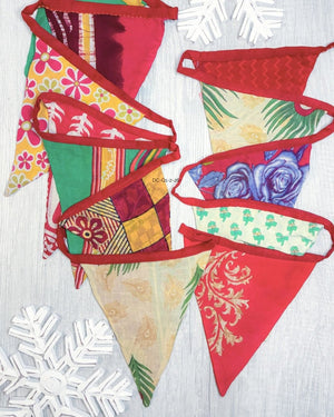 Saree Triangle Banner | Christmas - Asha Project Kantha - Saree - Handmade