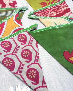 Saree Triangle Banner | Christmas - Asha Project Kantha - Saree - Handmade