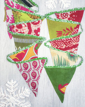 Saree Triangle Banner | Christmas - Asha Project Kantha - Saree - Handmade