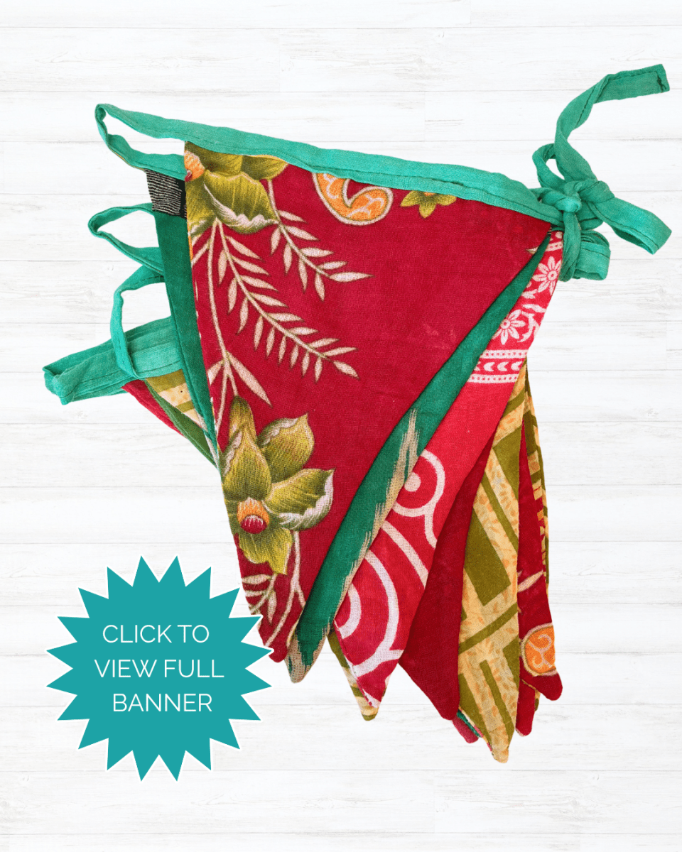 Saree Triangle Banner | Christmas - Asha Project Kantha - Saree - Handmade