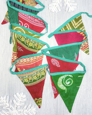 Saree Triangle Banner | Christmas - Asha Project Kantha - Saree - Handmade