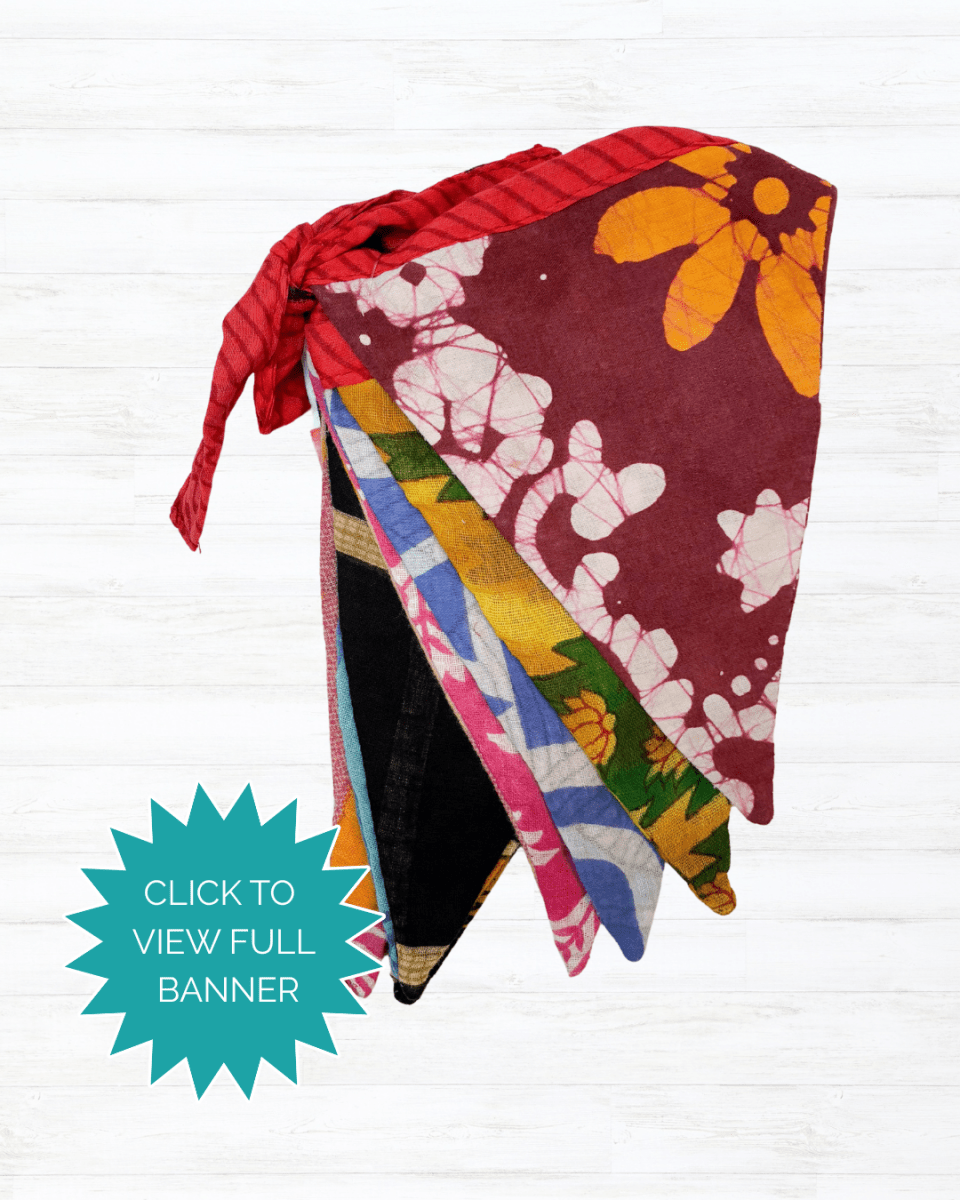 Saree Triangle Banner | Medium - Asha Project Kantha - Saree - Handmade