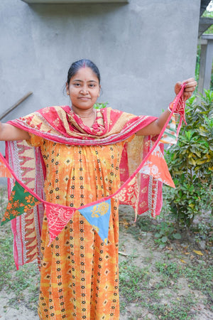 Saree Triangle Banner | Medium - Asha Project Kantha - Saree - Handmade