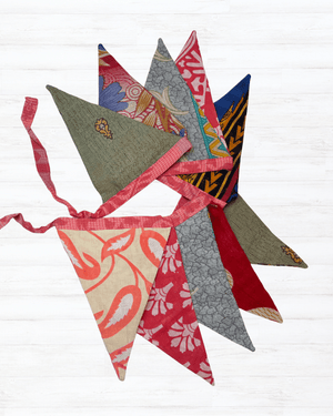 Saree Triangle Banner | Medium - Asha Project Kantha - Saree - Handmade