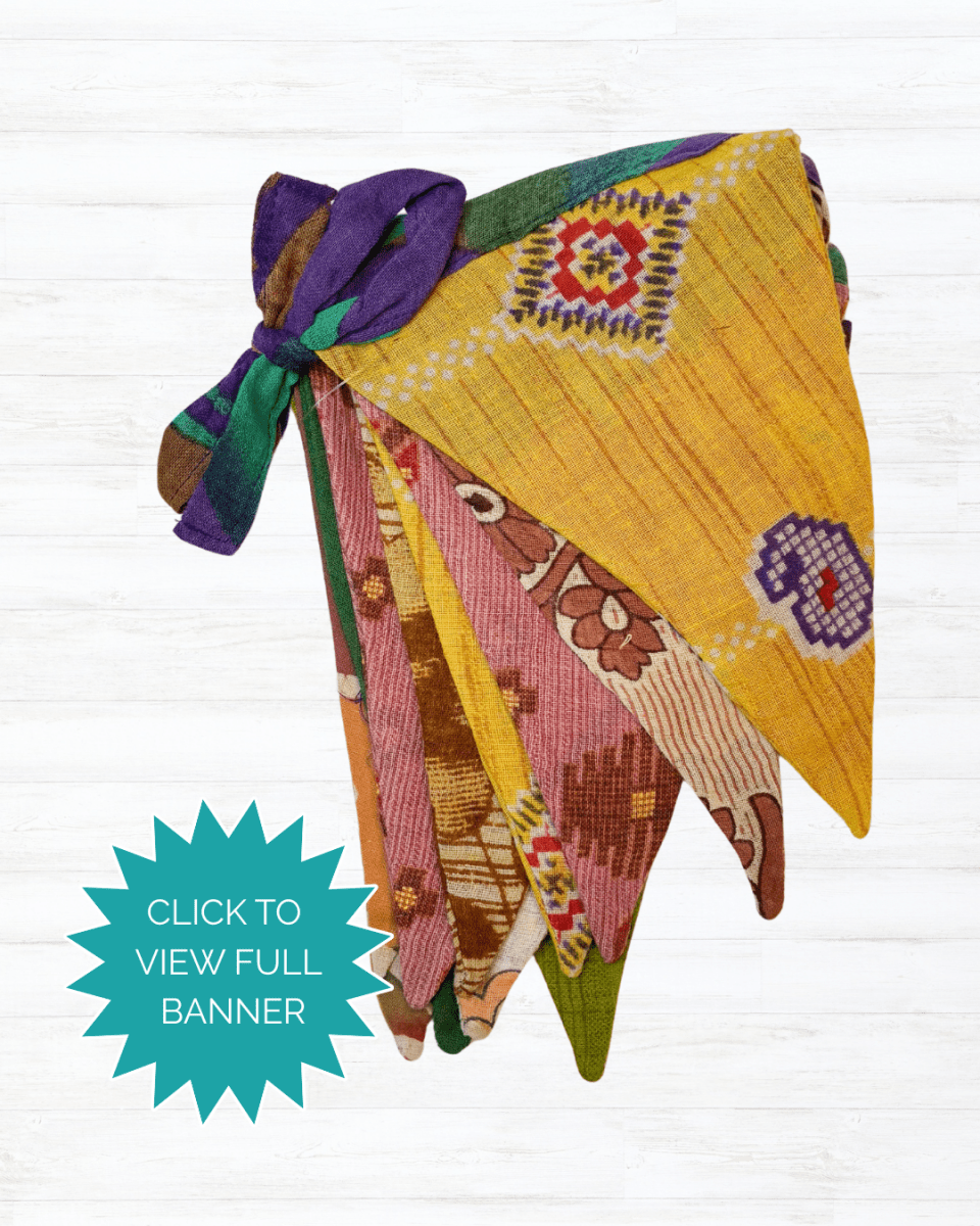 Saree Triangle Banner | Medium - Asha Project Kantha - Saree - Handmade