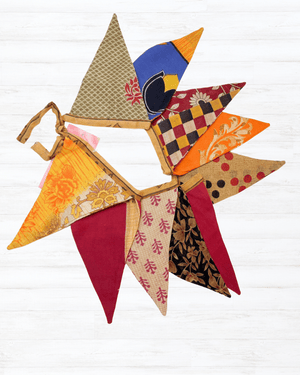 Saree Triangle Banner | Medium - Asha Project Kantha - Saree - Handmade