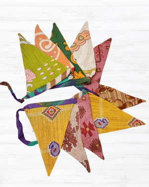 Saree Triangle Banner | Medium - Asha Project Kantha - Saree - Handmade