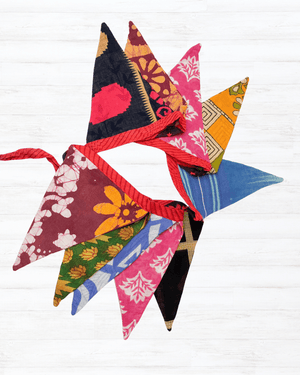 Saree Triangle Banner | Medium - Asha Project Kantha - Saree - Handmade