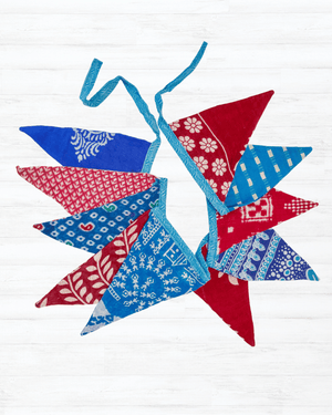 Saree Triangle Banner | Medium | Red and Blue - Asha Project Kantha - Saree - Handmade