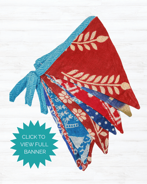 Saree Triangle Banner | Medium | Red and Blue - Asha Project Kantha - Saree - Handmade