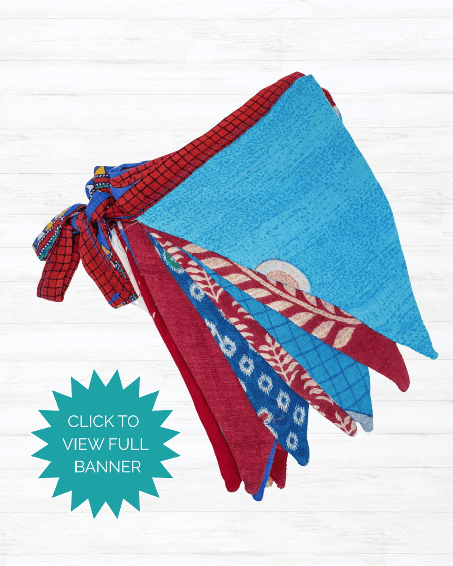Saree Triangle Banner | Medium | Red and Blue - Asha Project Kantha - Saree - Handmade
