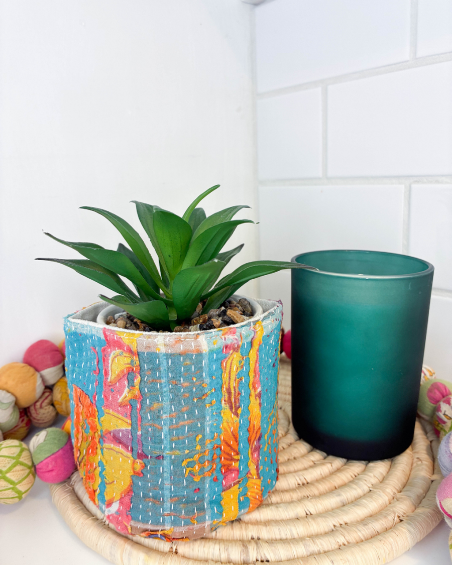 Vintage Kantha Basket | 4 in - Asha Project Kantha - Saree - Handmade