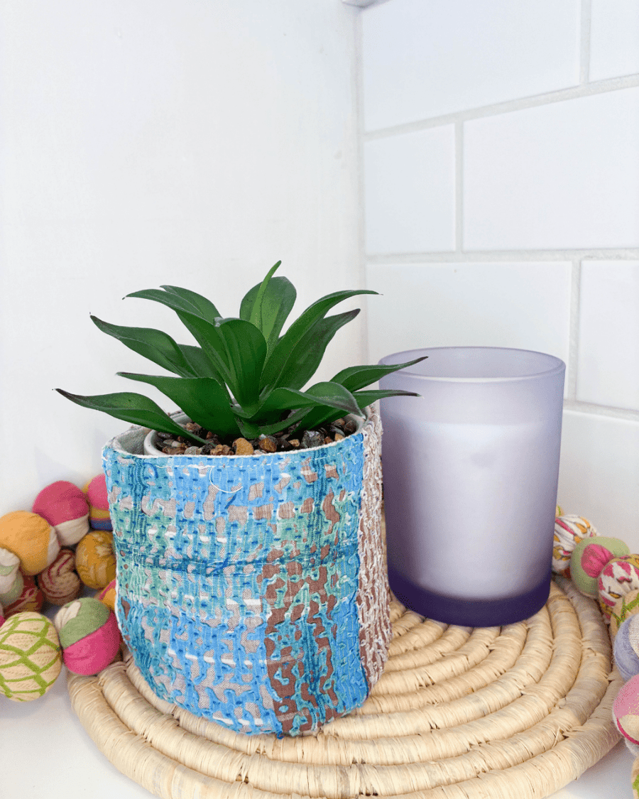 Vintage Kantha Basket | 4 in - Asha Project Kantha - Saree - Handmade