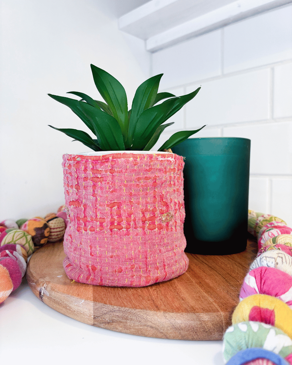 Vintage Kantha Basket | 4 in - Asha Project Kantha - Saree - Handmade