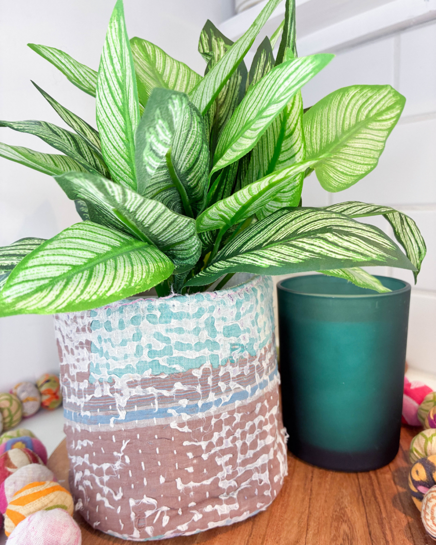 Vintage Kantha Basket | 5 in - Asha Project Kantha - Saree - Handmade