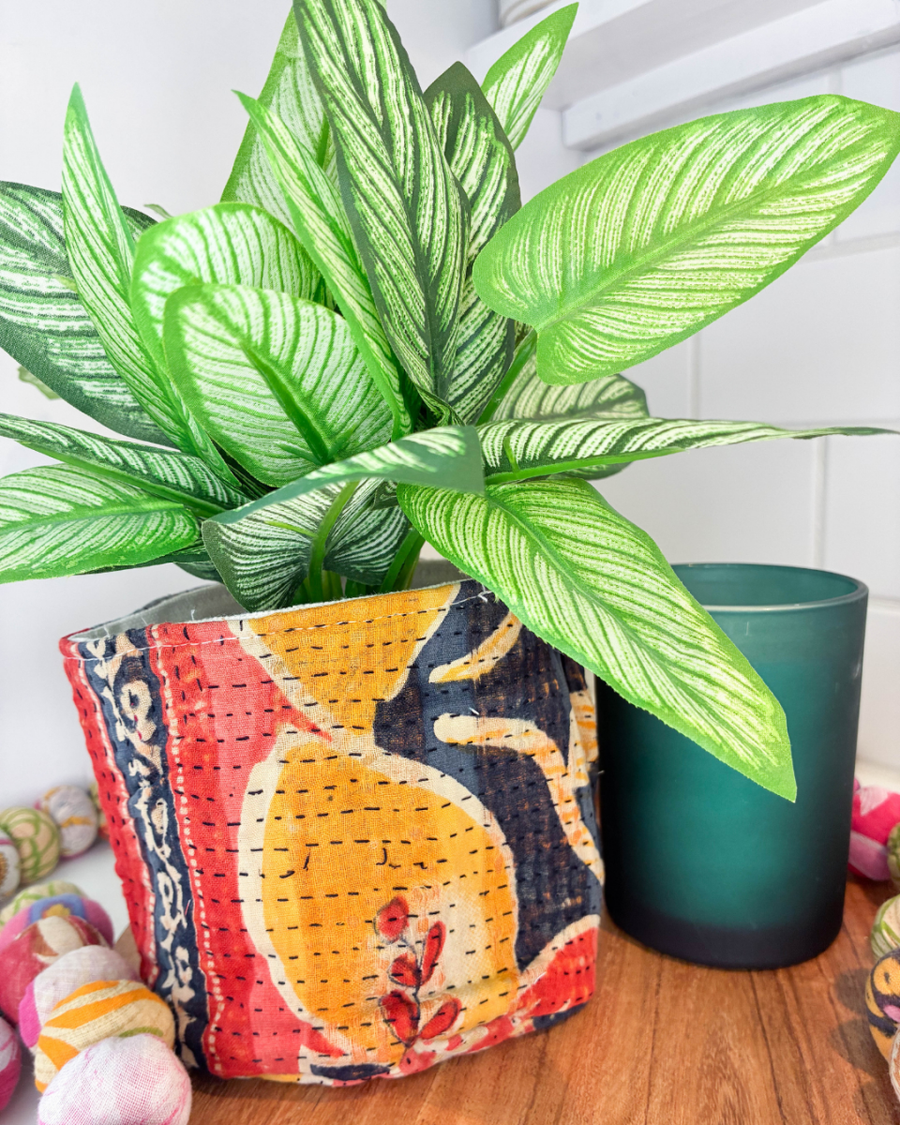 Vintage Kantha Basket | 5 in - Asha Project Kantha - Saree - Handmade