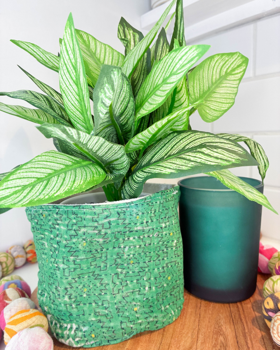 Vintage Kantha Basket | 5 in - Asha Project Kantha - Saree - Handmade