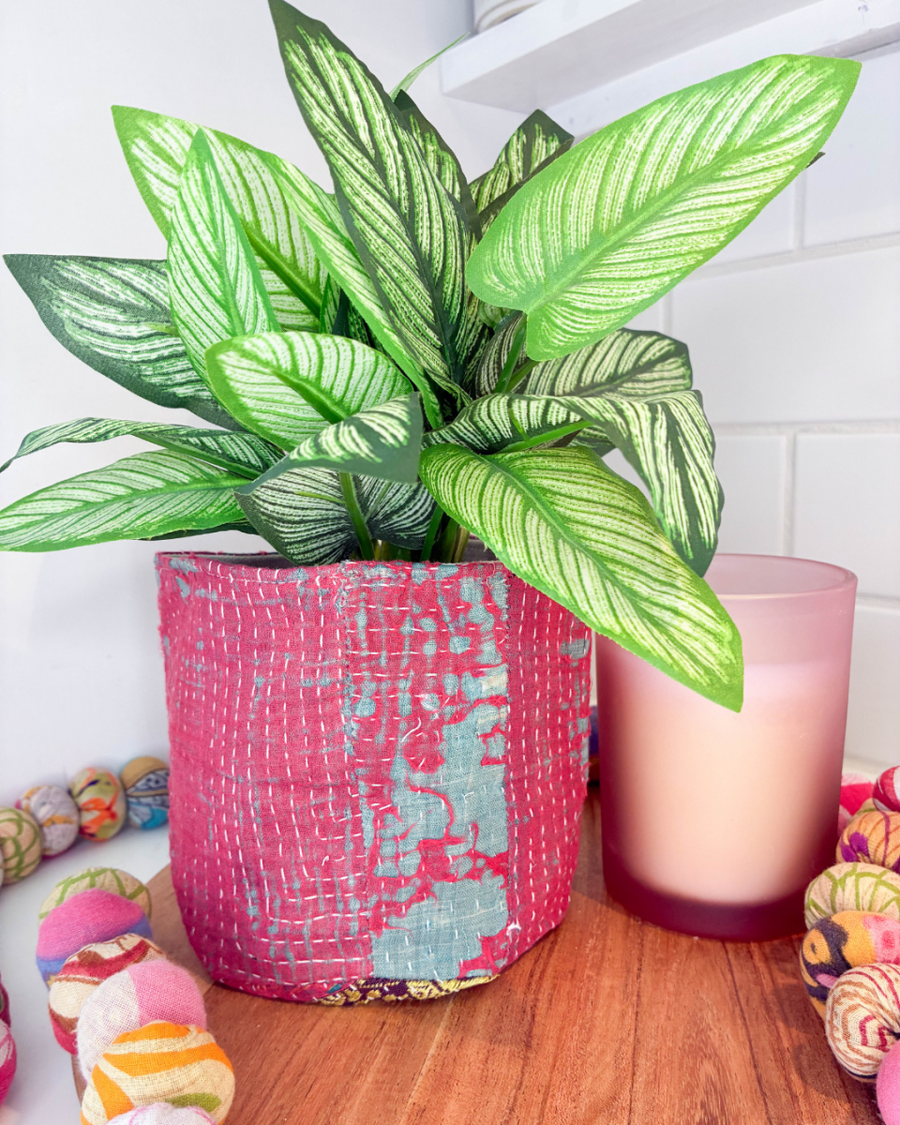 Vintage Kantha Basket | 5 in - Asha Project Kantha - Saree - Handmade