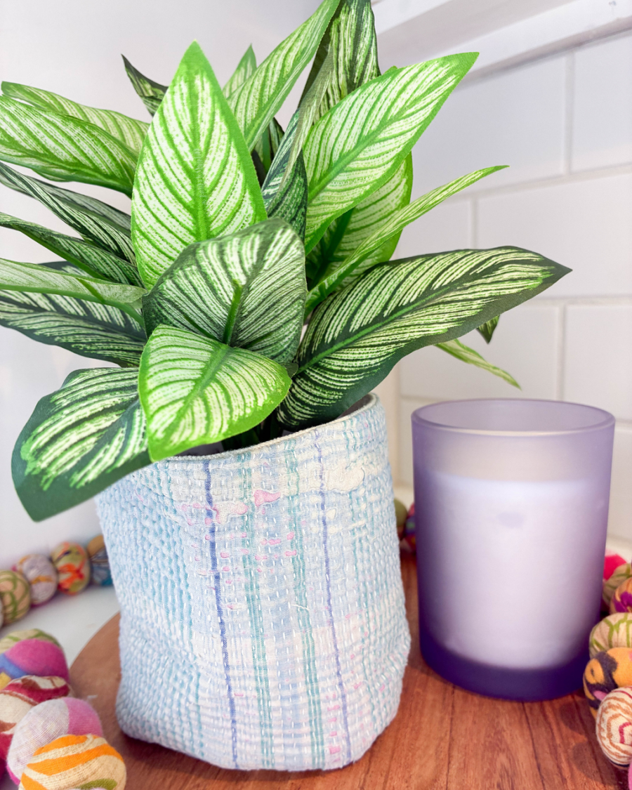 Vintage Kantha Basket | 5 in - Asha Project Kantha - Saree - Handmade