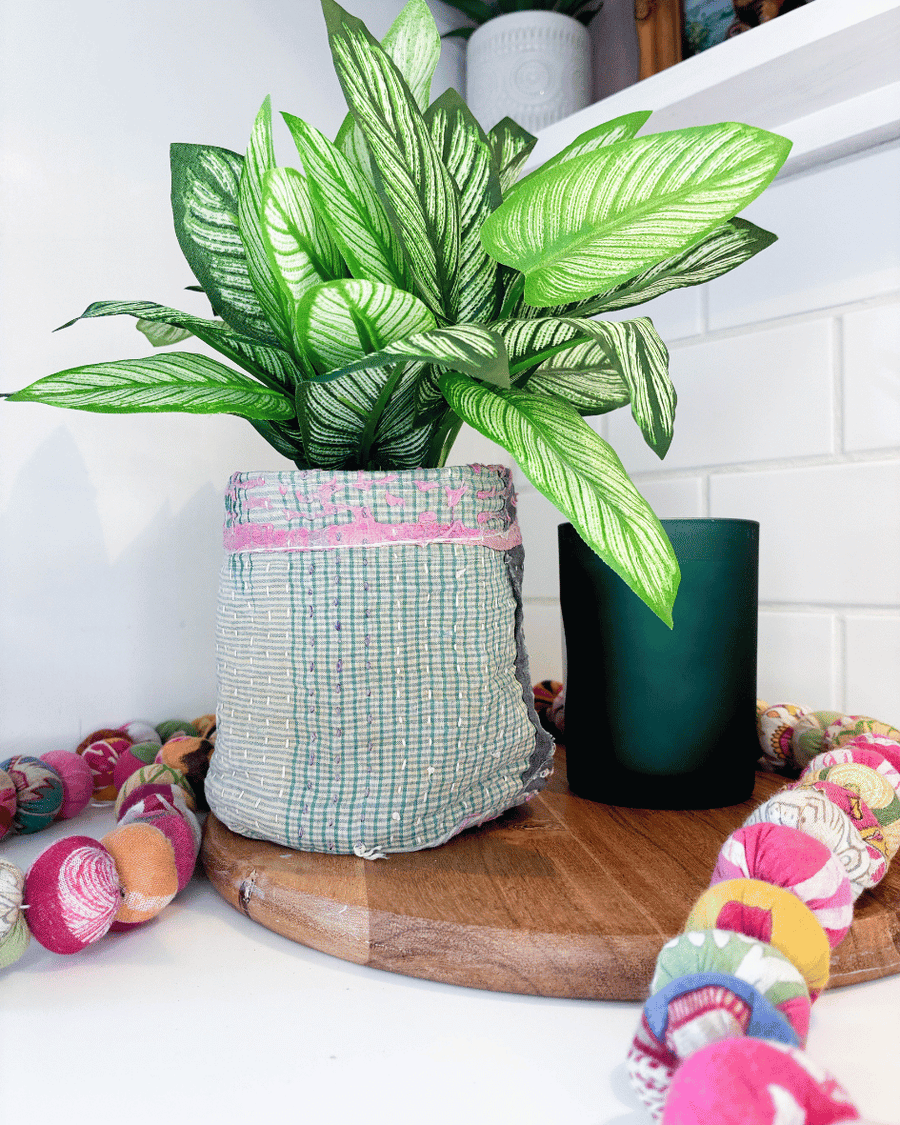 Vintage Kantha Basket | 5 in - Asha Project Kantha - Saree - Handmade