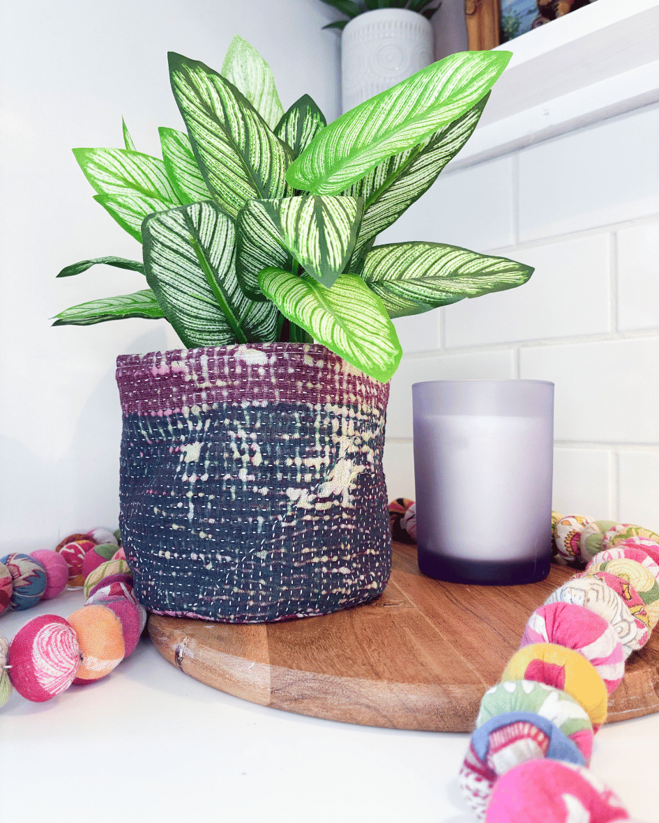 Vintage Kantha Basket | 5 in - Asha Project Kantha - Saree - Handmade