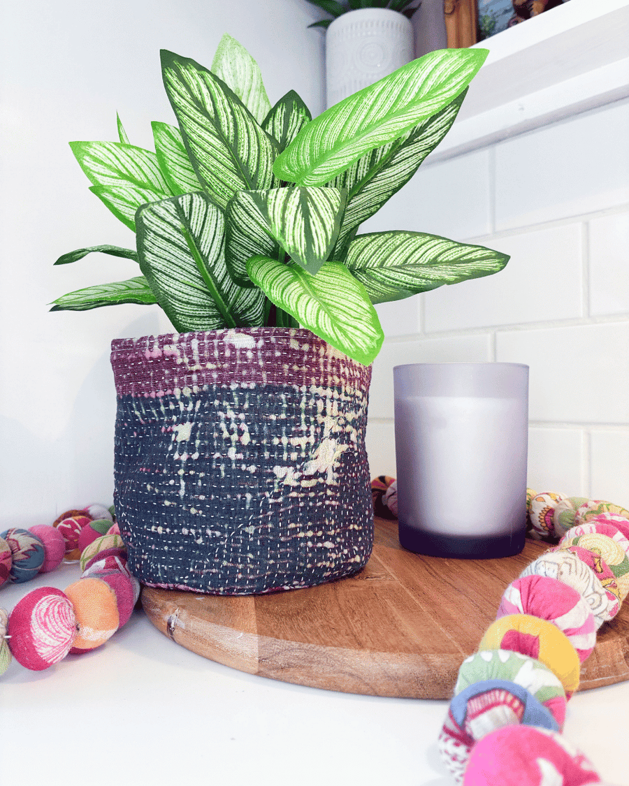 Vintage Kantha Basket | 5 in - Asha Project Kantha - Saree - Handmade