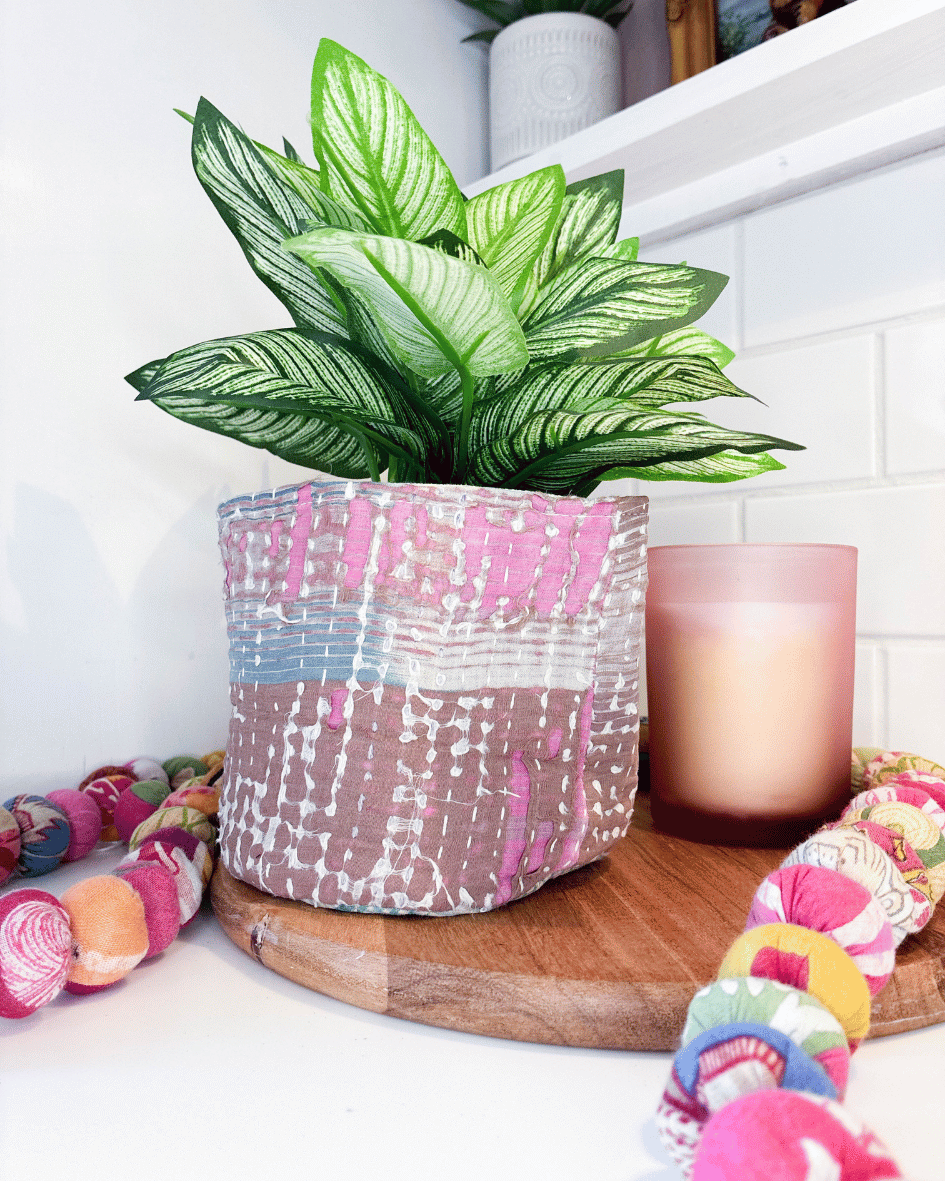 Vintage Kantha Basket | 5 in - Asha Project Kantha - Saree - Handmade