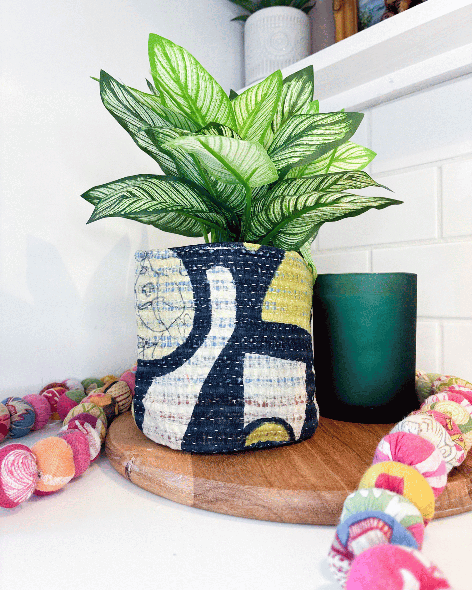 Vintage Kantha Basket | 5 in - Asha Project Kantha - Saree - Handmade