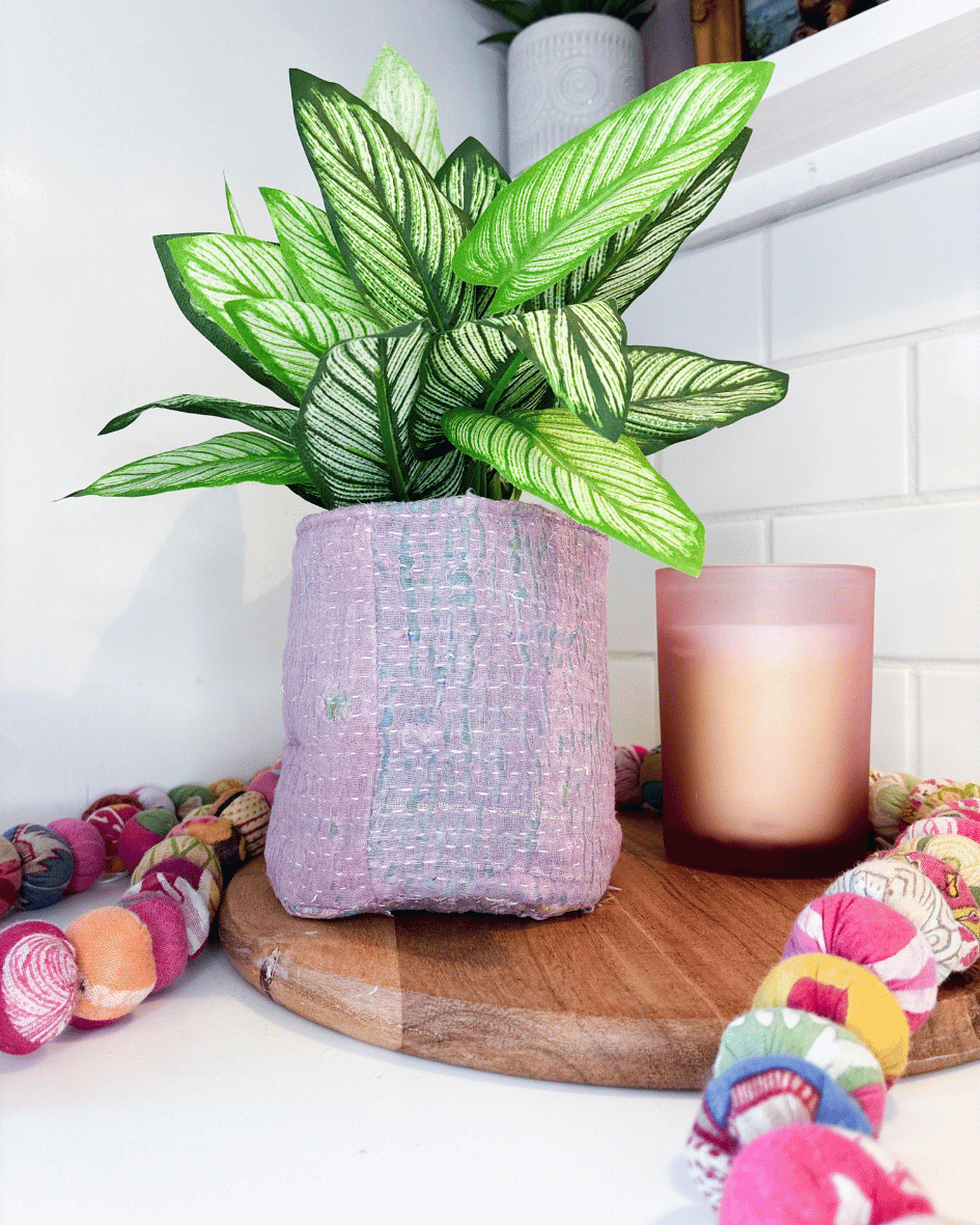 Vintage Kantha Basket | 5 in - Asha Project Kantha - Saree - Handmade