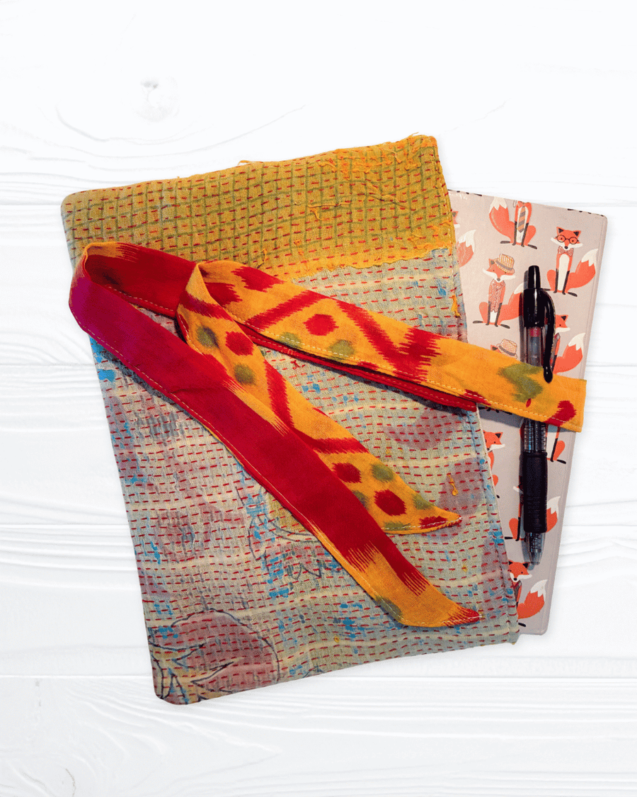 Vintage Kantha Book Sleeve - Asha Project Kantha - Saree - Handmade