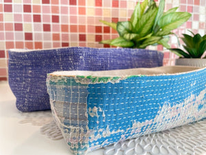 Vintage Kantha Bread Basket | Large - Asha Project Kantha - Saree - Handmade