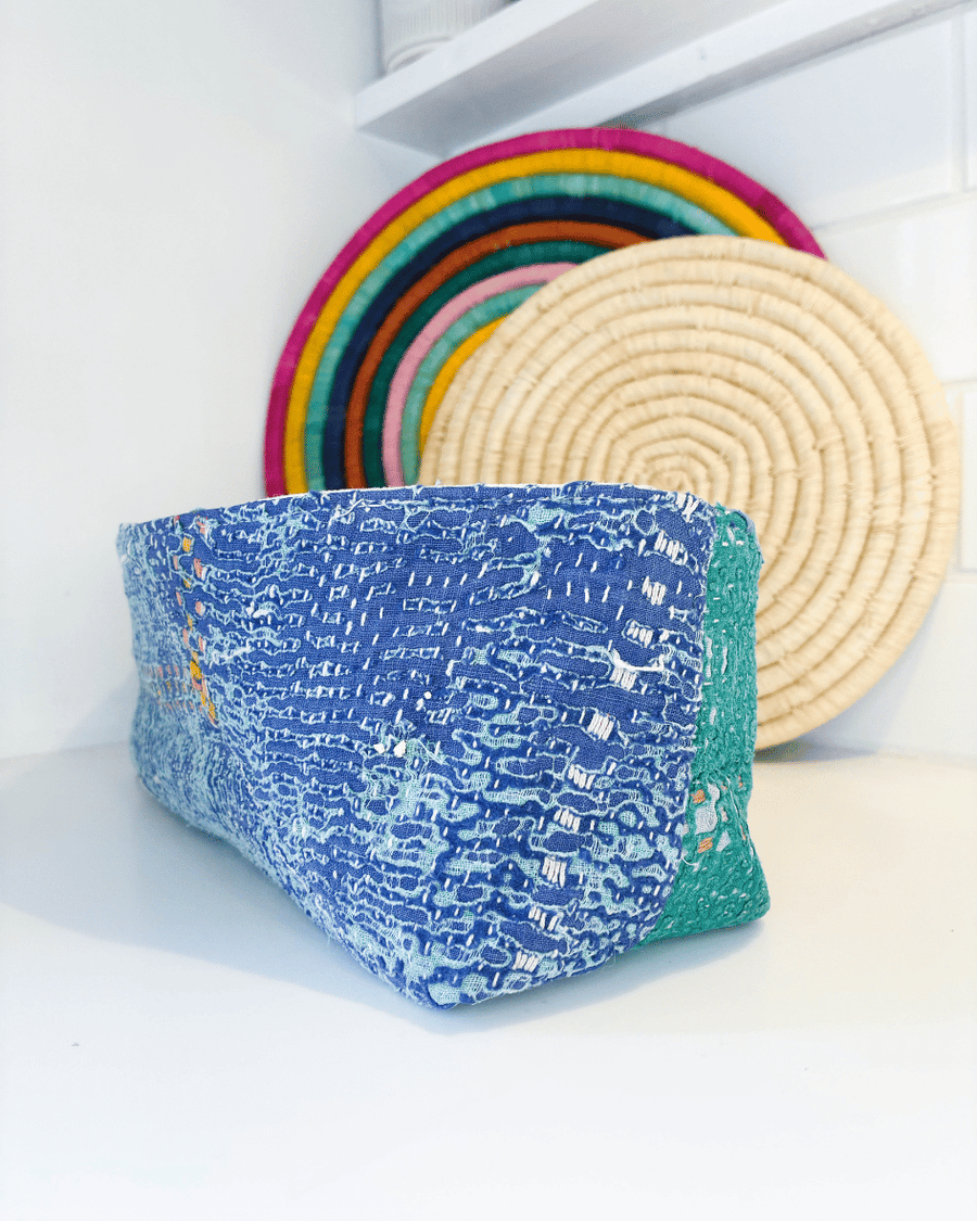 Vintage Kantha Bread Basket | Large - Asha Project Kantha - Saree - Handmade