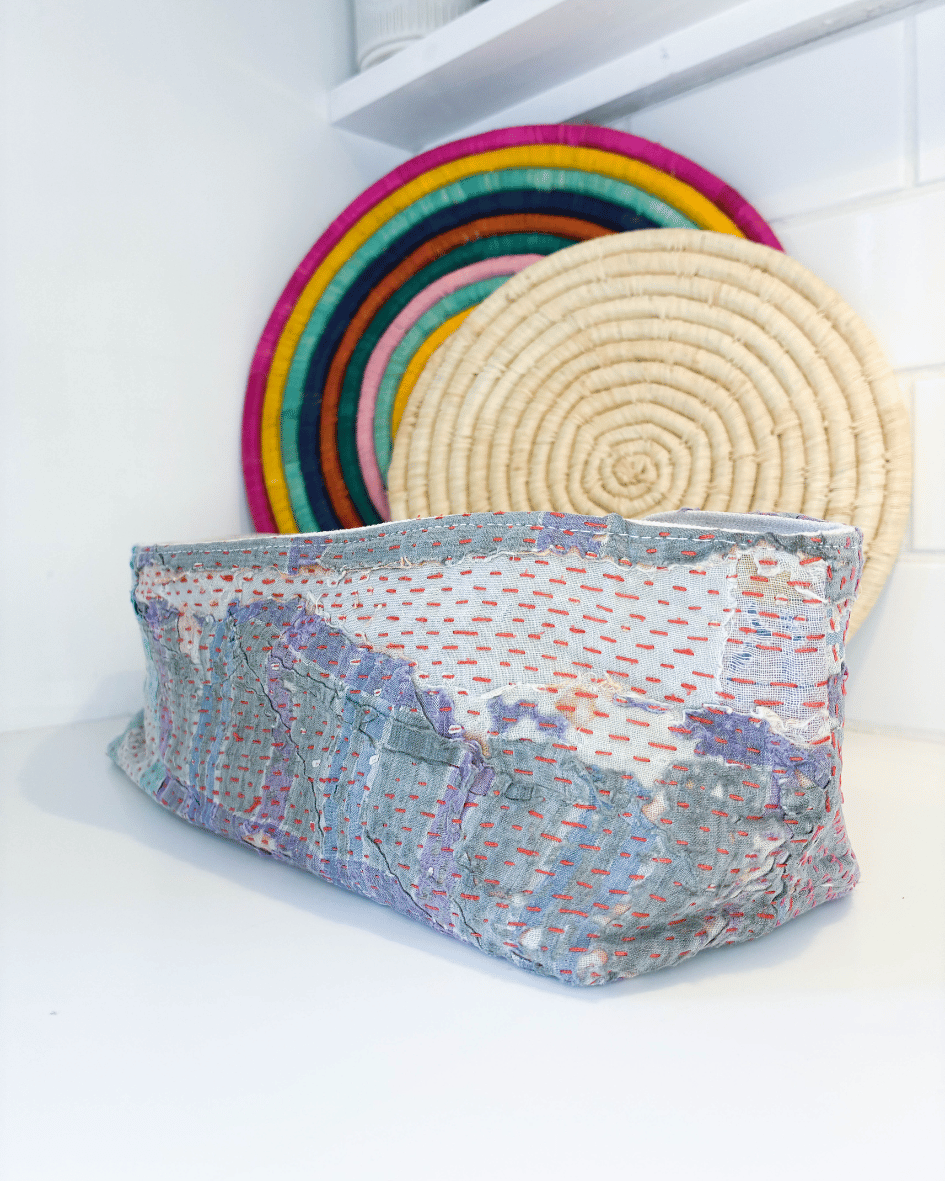 Vintage Kantha Bread Basket | Large - Asha Project Kantha - Saree - Handmade