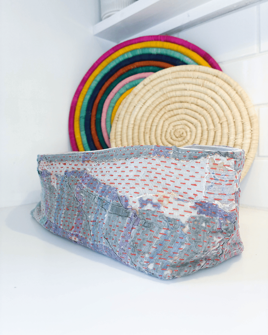 Vintage Kantha Bread Basket | Large - Asha Project Kantha - Saree - Handmade