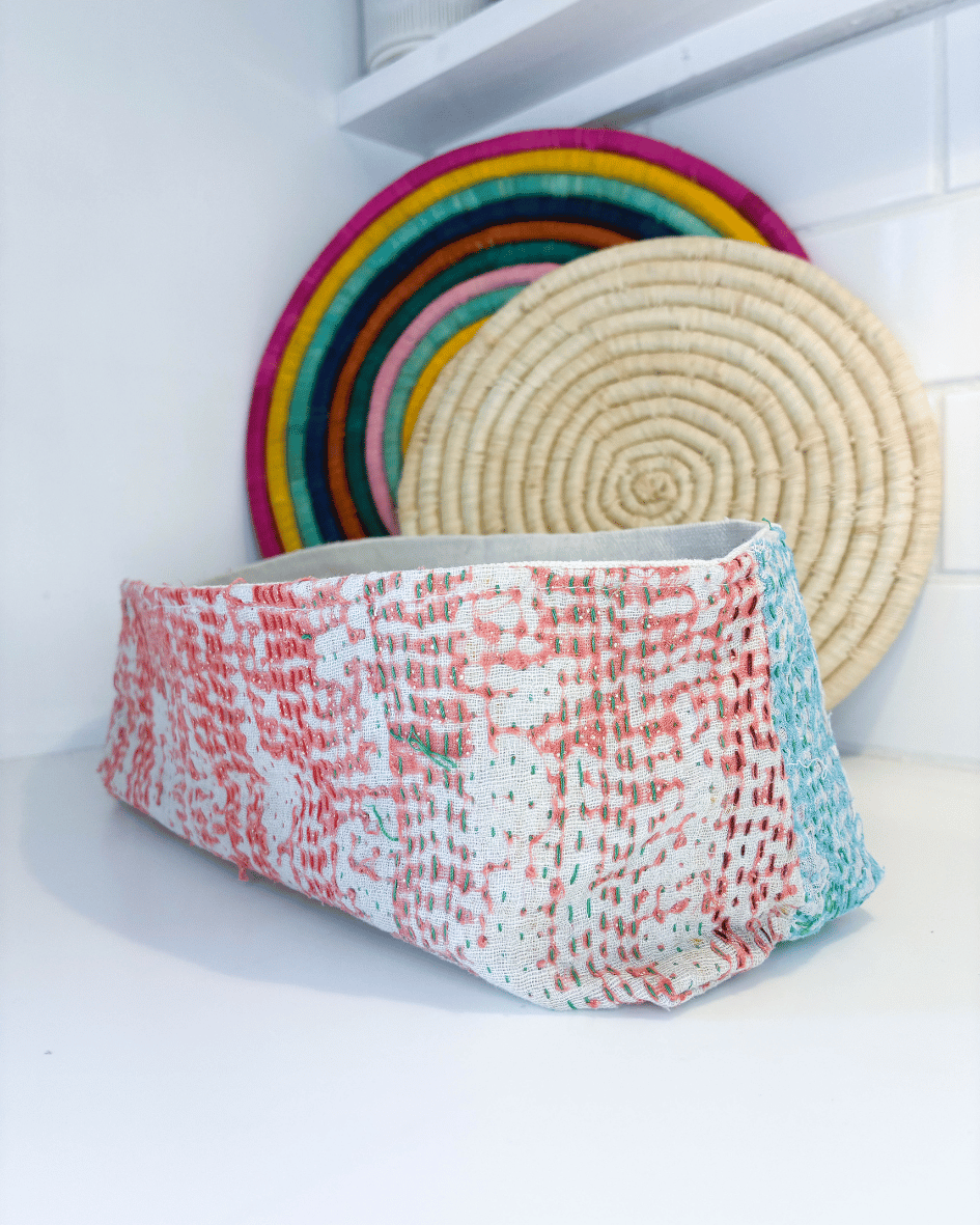 Vintage Kantha Bread Basket | Large - Asha Project Kantha - Saree - Handmade