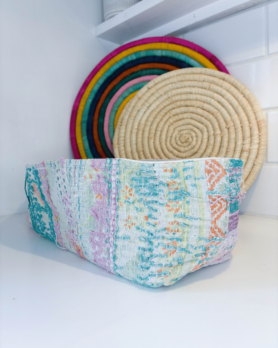 Vintage Kantha Bread Basket | Large - Asha Project Kantha - Saree - Handmade