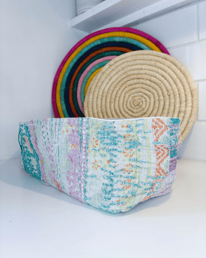 Vintage Kantha Bread Basket | Large - Asha Project Kantha - Saree - Handmade