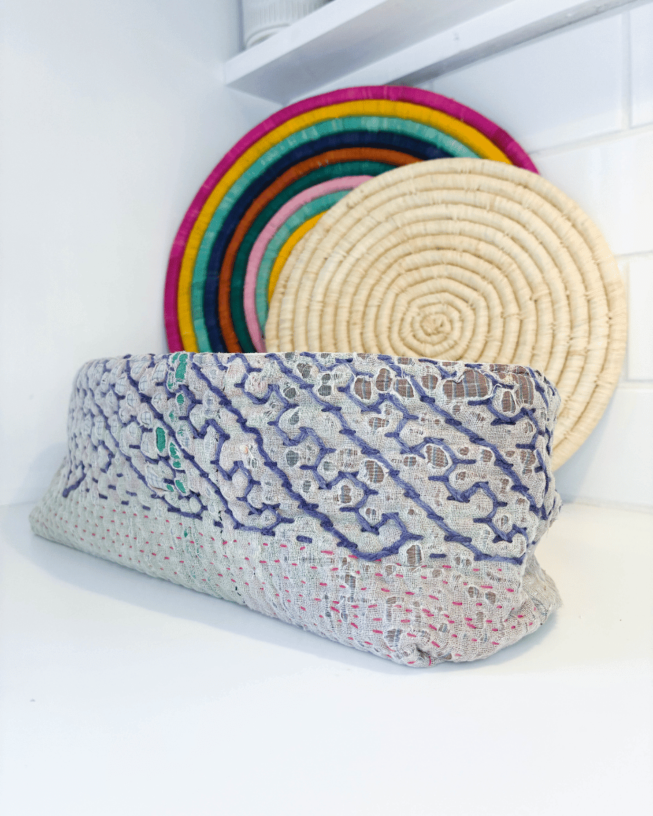 Vintage Kantha Bread Basket | Large - Asha Project Kantha - Saree - Handmade