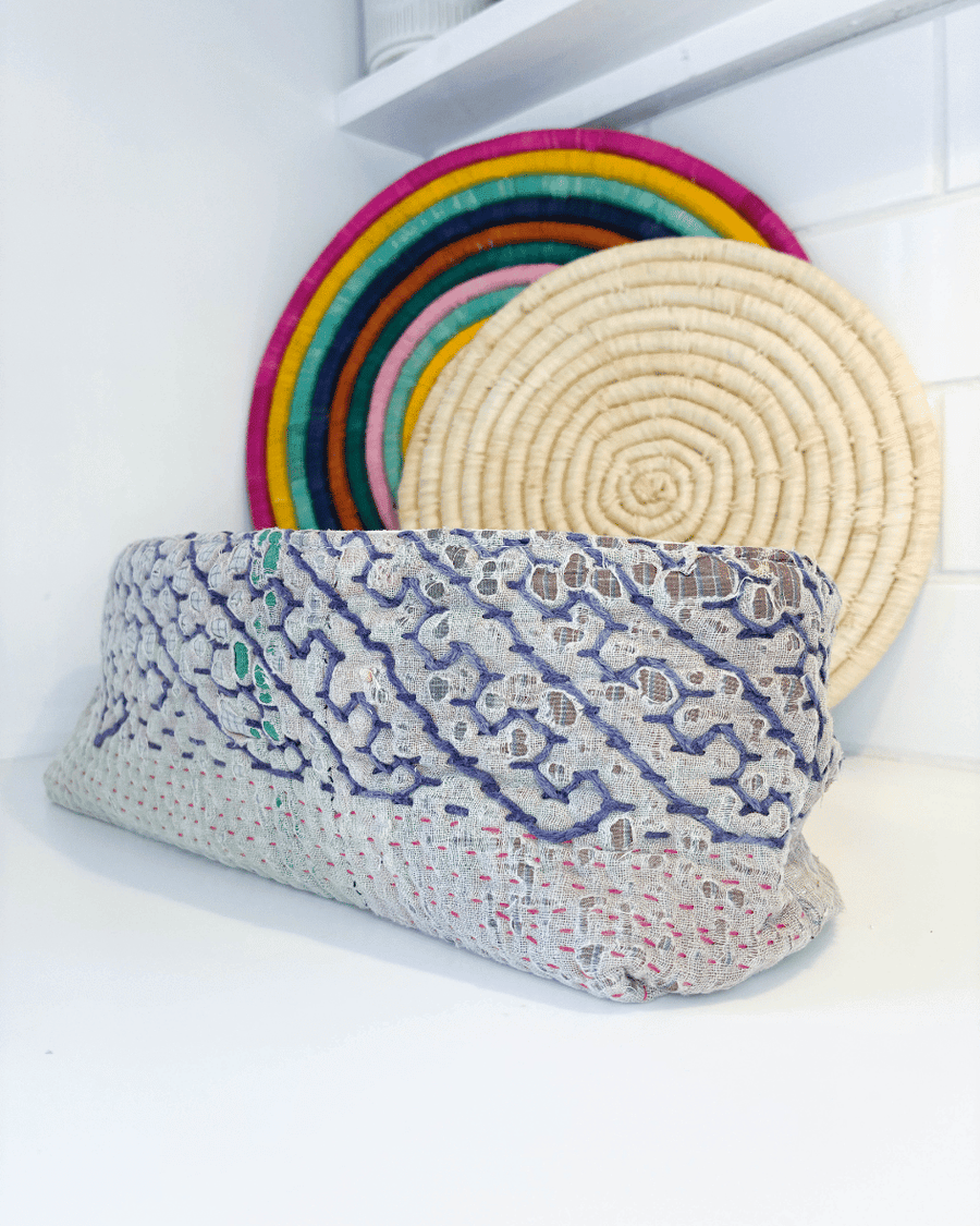 Vintage Kantha Bread Basket | Large - Asha Project Kantha - Saree - Handmade