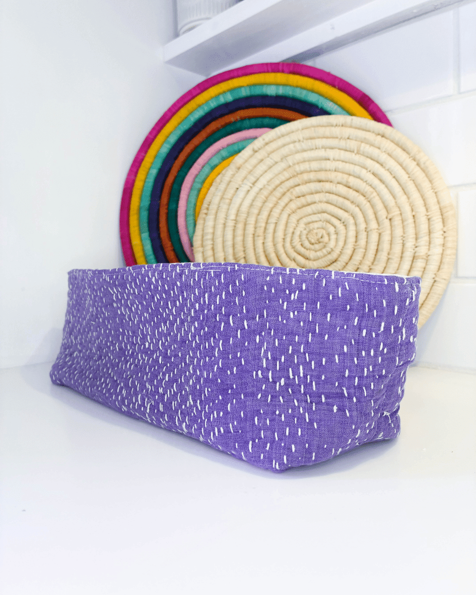 Vintage Kantha Bread Basket | Large - Asha Project Kantha - Saree - Handmade