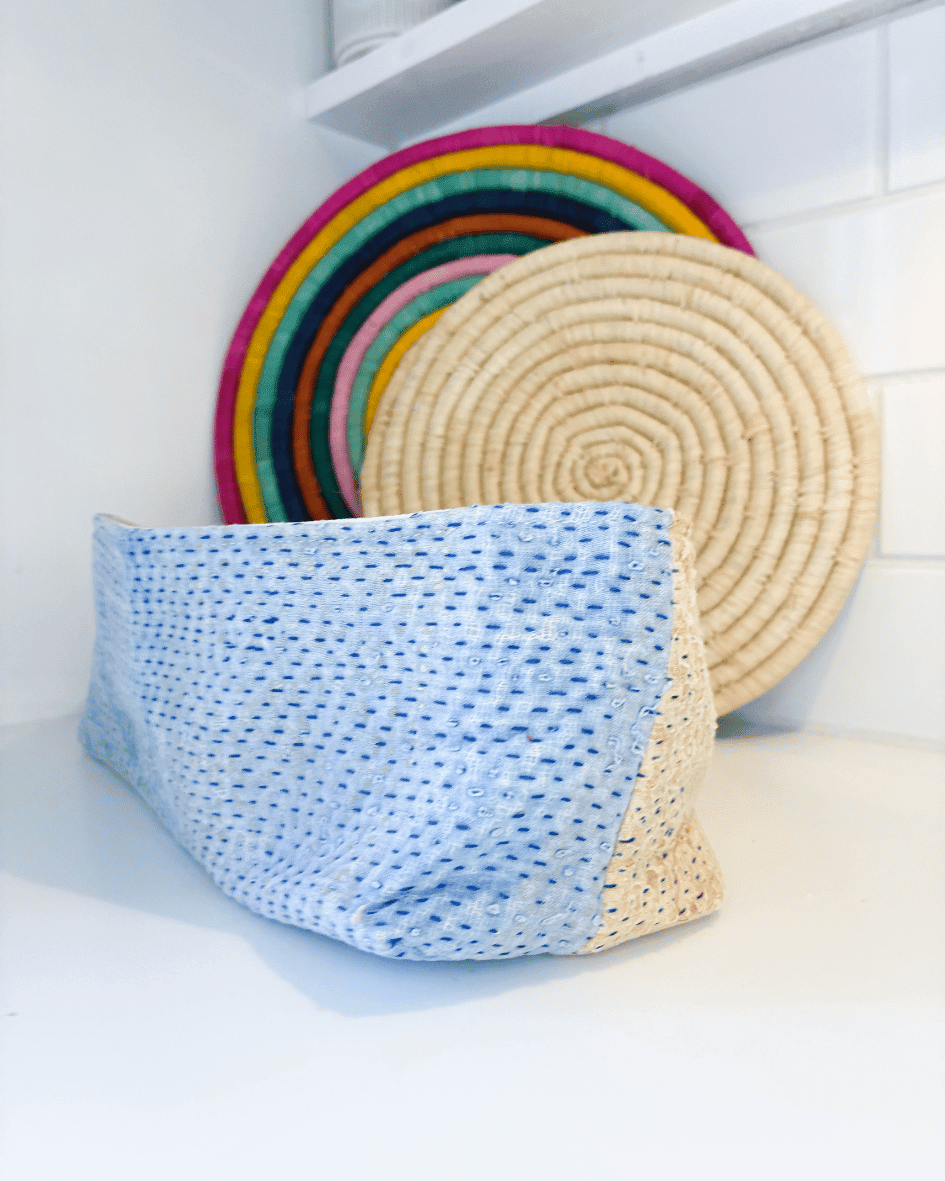 Vintage Kantha Bread Basket | Large - Asha Project Kantha - Saree - Handmade