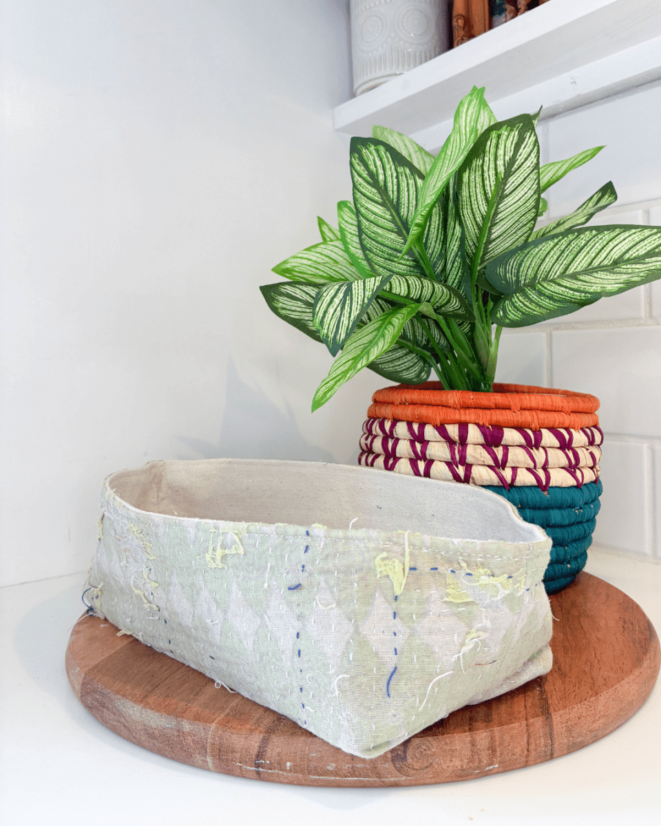 Vintage Kantha Bread Basket | Small - Asha Project Kantha - Saree - Handmade